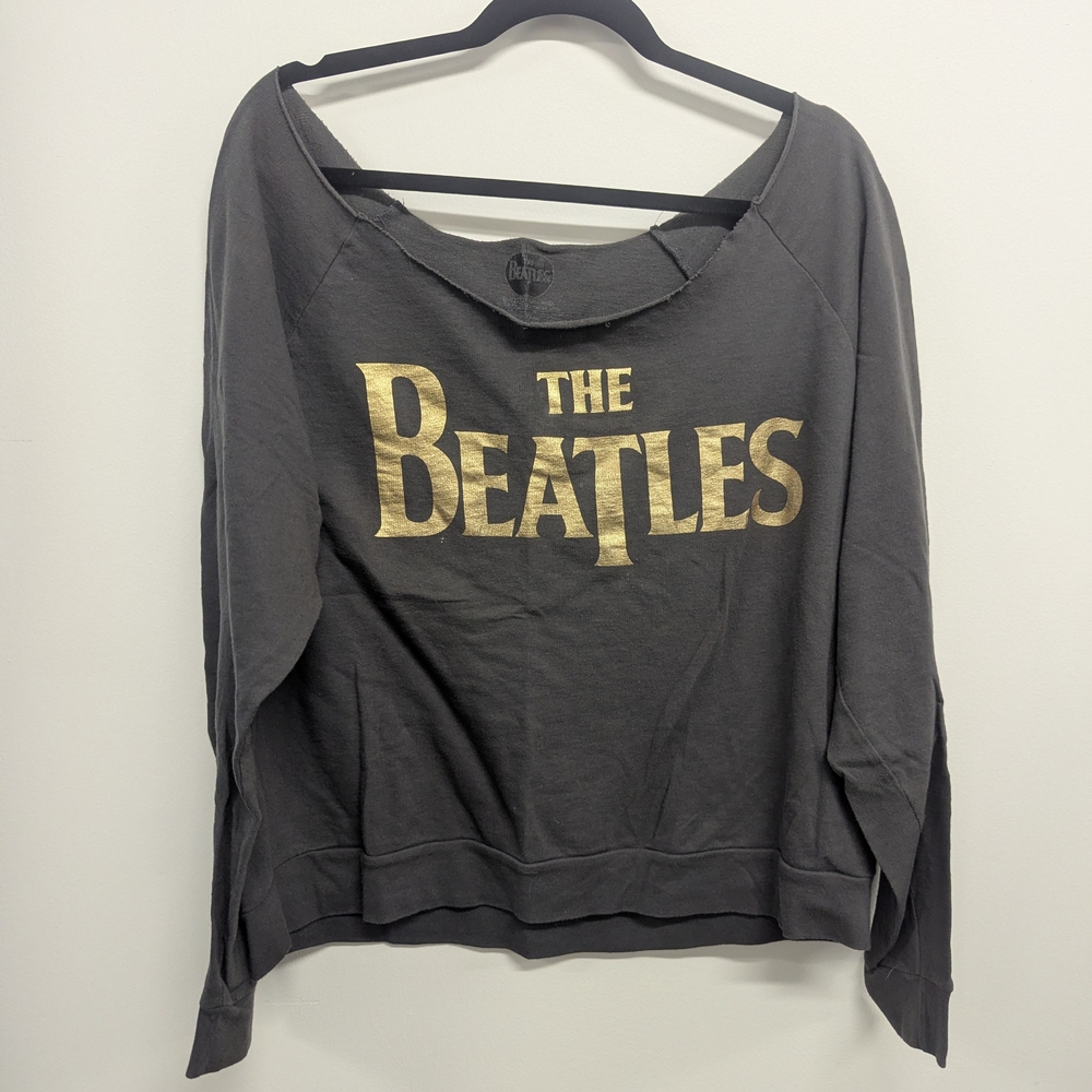 The Beatles Women's Black Sweatshirt with Gold Logo - Wide Neck